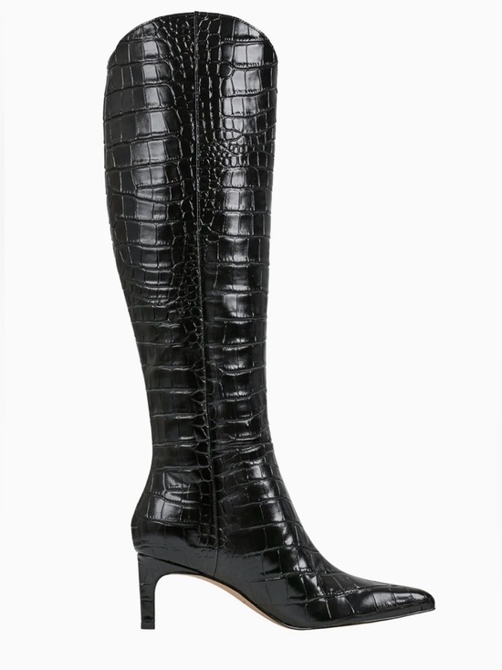 Marc Fisher Shoes - Marc Fisher Black Croc-Embossed Leather Pointed Boots